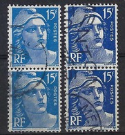 FRANCE:  Paires Du Y&T 886, 2 Paires Vert. Oblitérées, 2 Nuances Différentes - Used Stamps