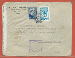 TURQUIE LETTRE CENSUREE DE 1944 DE GALATA  POUR COURBEVOIE FRANCE - Brieven En Documenten