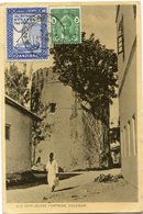 ZANZIBAR CARTE POSTALE -OLD PORTUGUESE FORTRESS ZANZIBAR DEPART ZANZIBAR 13 ? 45 POUR LES ETATS-UNIS - Zanzibar (...-1963)