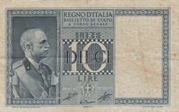 BANCONOTA: 10 LIRE, IMPERO BIGLIETTO DI STATO, VITTORIO EMANUELE III, 1939-XVIII - ORIGINALE 100% - LEGGI - Sonstige & Ohne Zuordnung