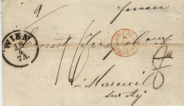 1859- Letter From Wien To Mareuil ( France ) - Rating 8d Tampon Bared  And 16 D. -entrance 2 AUTRICHE 2 ERQUELINES Rouge - Entry Postmarks