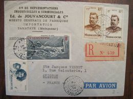 Madagascar France Recommandé Lettre Enveloppe Cover Colonie Air Mail Par Avion Poste Aerinne Port De TAMATAVE - Brieven En Documenten