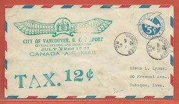 ETATS UNIS ENTIER POSTAL PAR AVION TAXE DE 1931 DE VANCOUVER POUR DUBUQUE - 1921-40