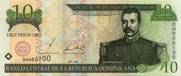 DOMINICAN REPUBLIC  10 PESOS ORO 2001 P-168a  AUNC+   SERIE  DH*000100 - República Dominicana