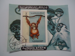 AJMAN  USED  STAMPS    SHEET  IMPERFORATE MONKEY - Monkeys