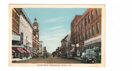 PETERBOROUGH, Ontario, Canada, George Street & Stores, 1940's White Border PECO Postcard, Peterborough County - Peterborough