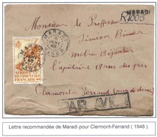 Niger Lettre Avion Recommandée Maradi 1948 Registered Airmail Cover Belege Flugpost Griffe Reco Provisoire - Covers & Documents