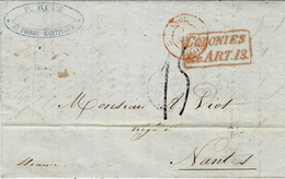 1852- Lettre De ST PIERRE -MARTINIQUE  Taxe 15 D Tampon + COLONIES / &cART.13 Pour Nantes - Cartas & Documentos