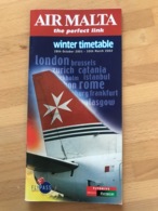 AIR MALTA The Perfect Link Winter Timetable 28th October 2001 - 30th March 2002 - Horarios