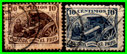 ESPAÑA – 2 SELLOS GUERRA CIVIL ESPAÑOLA  CRUZADA CONTRA EL FRIO  VALOR  10 Ctms: - Kriegssteuermarken