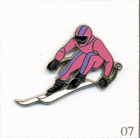 Pin's Sport - Ski De Vitesse - Version Combinaison Rose. Non Estampillé (guillochage Boussemart). Zamac. T720B-07 - Sports D'hiver