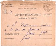 MAGAGNOSC Alpes Maritimes Enveloppe Recouvrement  N° 1449 NON TAXE Car Totalement Recouvré Ob 1931 Type FB04 Lautier B4 - Handstempel