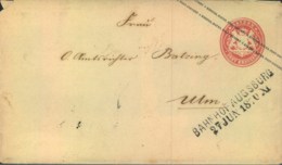 1870, 3 Kreuzer Wappen Ganzsachenumschlag Mit L2 "BAHNHOF AUSGEBURG" Nach Ulm - Enteros Postales