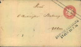 1870, 3 Kreuzer Wappen Ganzsachenumschlag Mit L2 "BAHNHOF AUSGEBURG" Nach Ulm - Postal  Stationery