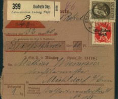 1920, Selbstbucher-Paketkarte Ab "GRAFRATH, 30.APR. 20" Mit MiF Bayern/Deutsches Reich - Storia Postale