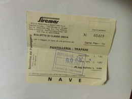 BIGLIETTO TRAGHETTO SIREMAR DA PANTELERIA A TRAPANI 1980 - Europe