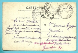 Kaart (Paris) Met Stempel Postes Militaires 6/6/16 (maandbolk 6 I.p.v. VI !!) Naar Camp Du Ruchard - Belgische Armee