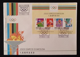 MAC1312-Macau FDCB With Block Of 4 Stamps - Barcelona Olympic Games - Macau - 1992 - FDC