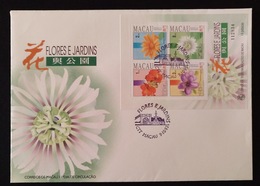 MAC1316-Macau FDCB With Block Of 4 Stamps - Flowers And Gardens - 2nd. Series - Macau - 1993 - FDC