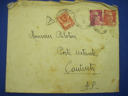 France 1948 CAUTERETS Lettre Enveloppe Cover Taxe 3f Poste Restante - 1859-1959 Cartas & Documentos