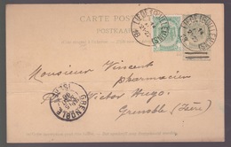 Cartes Postales (entiers 5c Armoire+TP56).    Cachets. Liège 14/8/98. Vers Grenoble - Postales [1871-09]