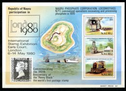 Nauru, 1980, Phosphate Industry, Train, Ship, Map, London Stamp Exhibition, MNH, Michel Block 3 - Nauru
