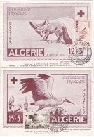 ALGERIE : Cartes Maximums 343 344 Croix-rouge  . Cachet Rouge Au Verso " Croix-Rouge Française En Algérie 8 4 1957 " - Tarjetas – Máxima