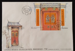 MAC1334-Macau FDCB With Block Of 1 Stamp - Legends And Myths IV - Gods Of The Door - Macau - 1997 - FDC