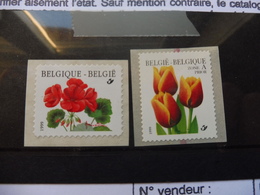 Belgique Fleurs Buzin 2854/55 R 90 A Ecriture Au Dos Et Tache Rouge Au Dos A L'autre - Franqueo