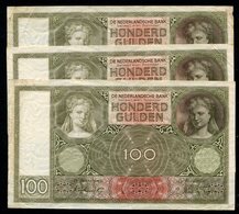 Netherlands  - 3 X 100 Gulden 1930 I 'Luitspelende Vrouw' / Op Nummers  - See The 2 Scans For Condition.(Originalscan ) - [1] …-1815 : Pre-Koninkrijk