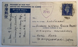 CANADA WINNIPEG GRENADIERS POW „QUEEN-HUGHES“ HONG KONG 1945censored GB Air Mail Post Card (cover Japan WW2 War 1939-45 - Storia Postale