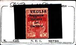93728) ITALIA-10C. Reggenza Italiana Nel Carnaro Soprastampati VEGLIA In Carattere Grande -18 Novembre 1920-MLH*-FIRMATO - Fiume