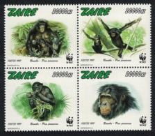 Zaire WWF Bonobo 4v In Block 2*2 MNH MI#1339-1342 SC#1466 A-d - 1990-96: Nuevos