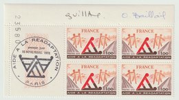 FRANCE - N°2023 - 1F AIDE A LA READAPTATION - BLOC DE 4 - SIGNE GUILLAUME ET BAILLAIS - OBLITÉRÉ PREMIER JOUR - 1970-1979