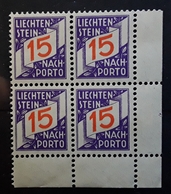 LIECHTENSTEIN  Nach Porto / TAXE 1928 , BLOC De 4 ,  Yvert N° 15, 15 R Violet / Orange, Neuf ** / MNH, TTB !! - Taxe