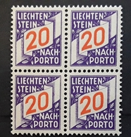 LIECHTENSTEIN  Nach Porto / TAXE 1928 , BLOC De 4 ,  Yvert N° 16, 20 R Violet / Orange, Neuf ** / MNH, TTB !! - Strafportzegels