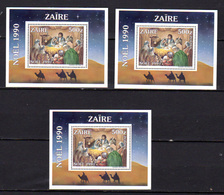 Zaire 1990, Noël 1990, 3 X  BF 68**, Cote 15 € - Unused Stamps