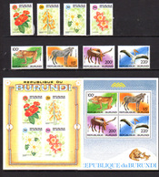 Burundi 1992, Fleurs Et Faune, 982 / 985** + PA 560 / 563 + BF 129 A / 130**, Cote 114 € - Nuevos