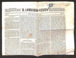 ANTICHI STATI ITALIANI - LOMBARDO VENETO - 3 Cent (1 - Giornali) Corto A Destra - Intero Giornale (Il Lombardo Veneto) D - Sonstige & Ohne Zuordnung