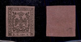 ANTICHI STATI ITALIANI - MODENA - 1853 - 9 Cent Viola Lilla (2a - Segnatasse Giornali) - Invisibile Piccola Traccia Di L - Sonstige & Ohne Zuordnung