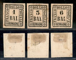 ANTICHI STATI ITALIANI - ROMAGNE - 1859 - Ristampe (in Nero) - 3 Valori (tipo 2 + 4 + 7) Su Cartoncini - Nuove Senza Gom - Autres & Non Classés