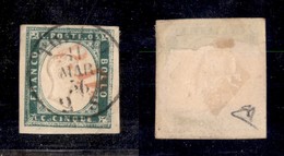 ANTICHI STATI ITALIANI - SARDEGNA - 1855 - 5 Cent (13f) Usato A Torino (PD In Rosso) - Diena (1.200) - Altri & Non Classificati