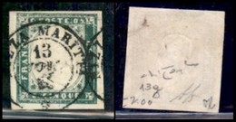 ANTICHI STATI ITALIANI - SARDEGNA - 1855 - 5 Cent Verde Smeraldo Grigiastro (13g) - Usato - Raybaudi+Diena (1000) - Otros & Sin Clasificación