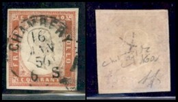 ANTICHI STATI ITALIANI - SARDEGNA - 1855 - 40 Cent Vermiglio (16a) - Usato - Raybaudi + Diena (650) - Sonstige & Ohne Zuordnung