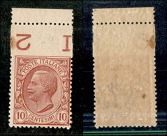 REGNO - POSTA ORDINARIA - 1906 - 10 Cent Leoni (82) Bordo Foglio Con Dentellatura Superiore Spostata Di 1 Centimetro (so - Other & Unclassified