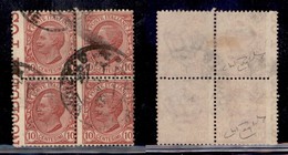 REGNO - POSTA ORDINARIA - 1906 - 10 Cent Leoni (82) - Quartina Usata - Dentellatura Verticale Sinistra Spostata Sulle Di - Other & Unclassified