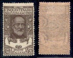 REGNO - POSTA ORDINARIA - 1922 - 40 Cent Mazzini  (129 Varietà Aa) - Filigrana Lettere Parziale (6/10) - Gomma Originale - Altri & Non Classificati