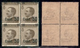REGNO - POSTA ORDINARIA - 1923 - 50 Cent Su 40 Michetti (139 E) - Quartina Con Soprastampe Oblique - Gomma Integra Su Tr - Andere & Zonder Classificatie