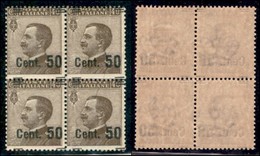 REGNO - POSTA ORDINARIA - 1923 - 50 Cent Su 40 Michetti (139 E) - Quartina Con Soprastampe Oblique - Gomma Integra Su Tr - Otros & Sin Clasificación