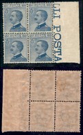 REGNO - POSTA ORDINARIA - 1923 - 60 Cent Michetti (157) - Quartina Bordo Di Foglio - Ottimamente Centrata - Gomma Integr - Other & Unclassified